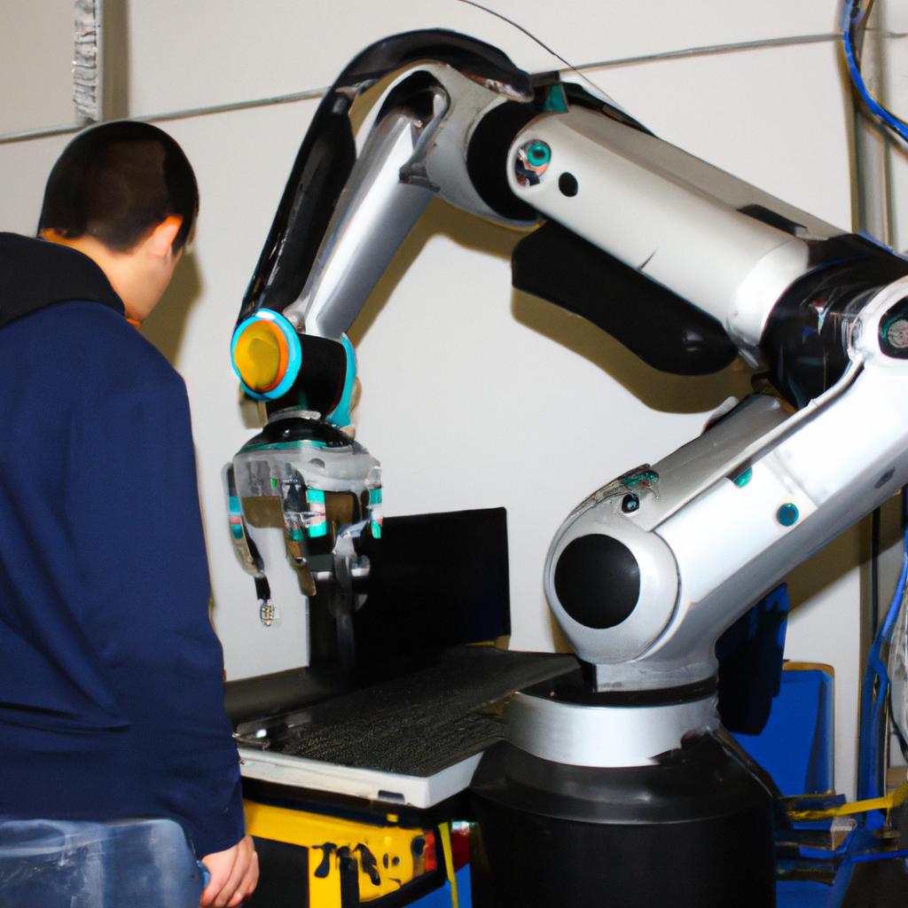 Person working with robotic arm